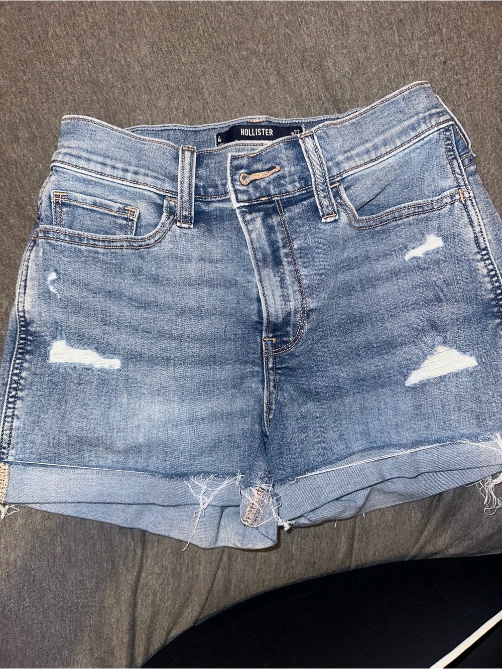 Hollister Light Wash Distressed Denim Shortalls